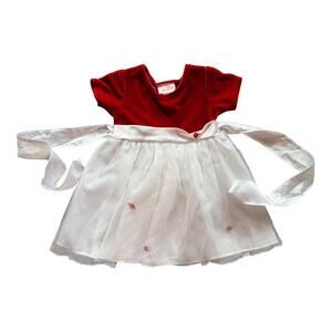 La Princess Holiday Red Velvet Top W/ White Tulle Special Occassion Dress Sz 18m